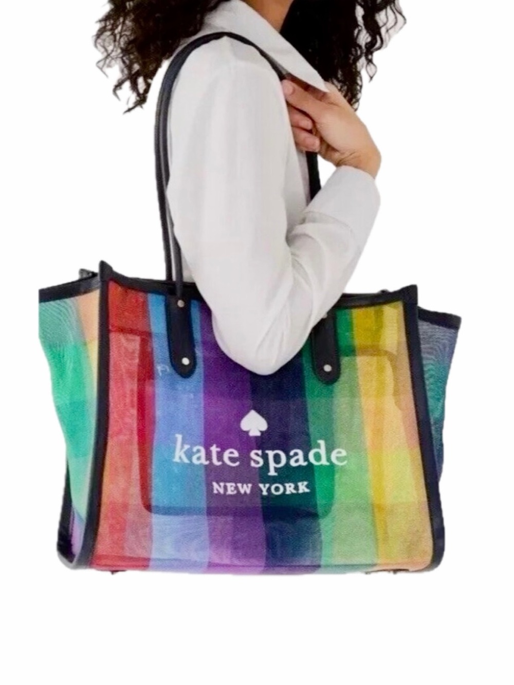 NWT Ella kate spade New York Rainbow Stripe Mesh Tote Bag - Multicolor